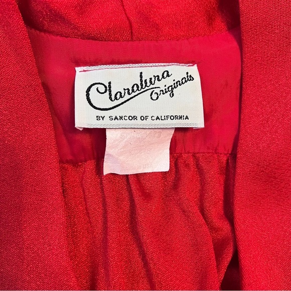 Vintage Claralura Red‎ Jumpsuit L/S Rhinestone Button Lace Sleeve USA 80s Glam - Picture 9 of 12